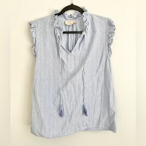 Rungolee Size M • 100% Cotton Blue White Stripe Blouse Top.